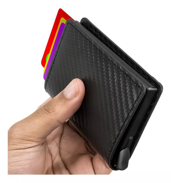 Carteira Masculina Anti-Furto - Homem Com Estilo - Cor Preto CARBONO