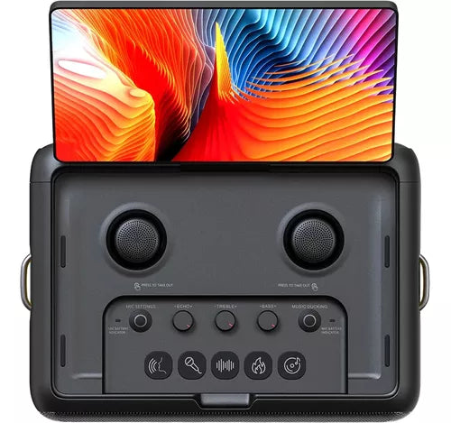 Caixa de som Karaokê JOOG X2 600W Tela 10,1" 2x Microfones sem fio + Brinde catálogo de musicas Karaokê
