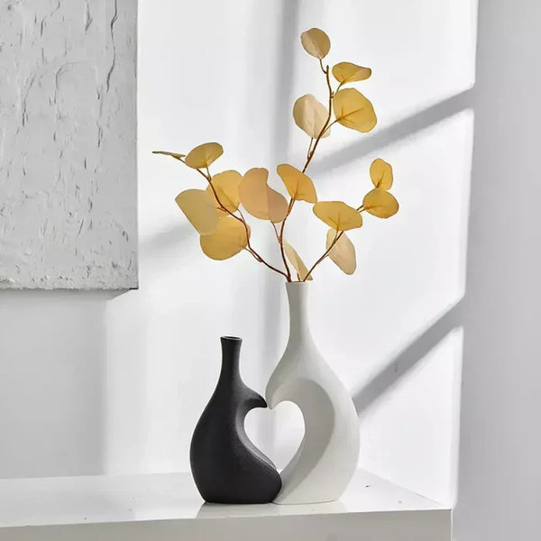 Vaso Decorativo para Sala de Cerâmica Coração 2 Peças