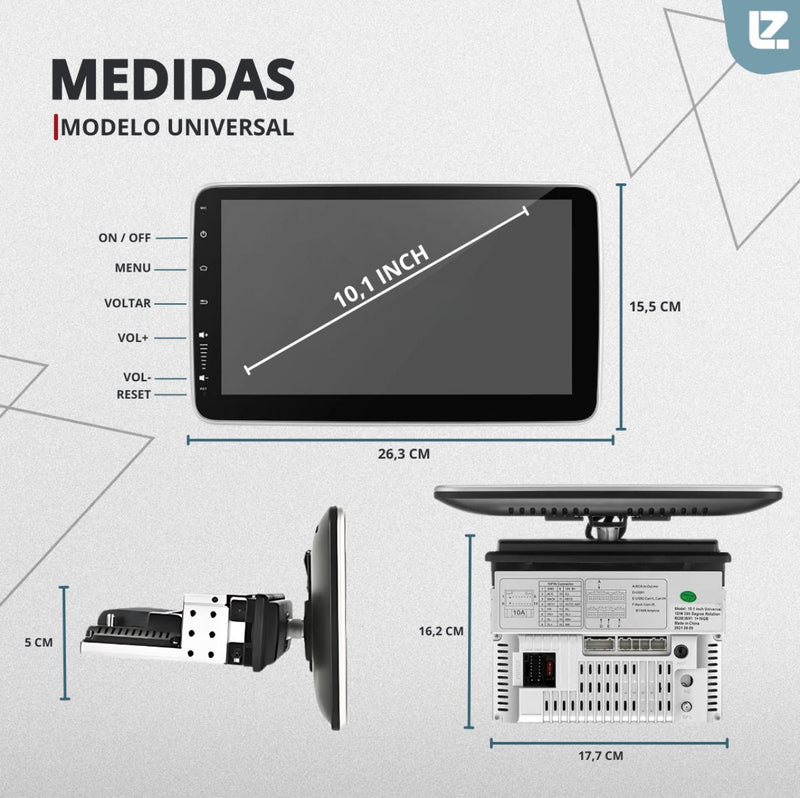 Multimídia Universal Flutuante Tesla Android 11, Tela Giratória 10 Pol Octacore