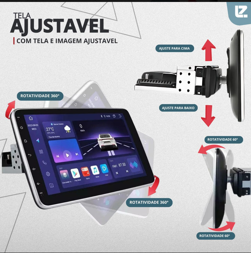 Multimídia Universal Flutuante Tesla Android 11, Tela Giratória 10 Pol Octacore