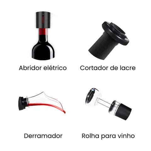 Abridor de Vinho Elétrico 4 em 1 + Brinde Surpresa!